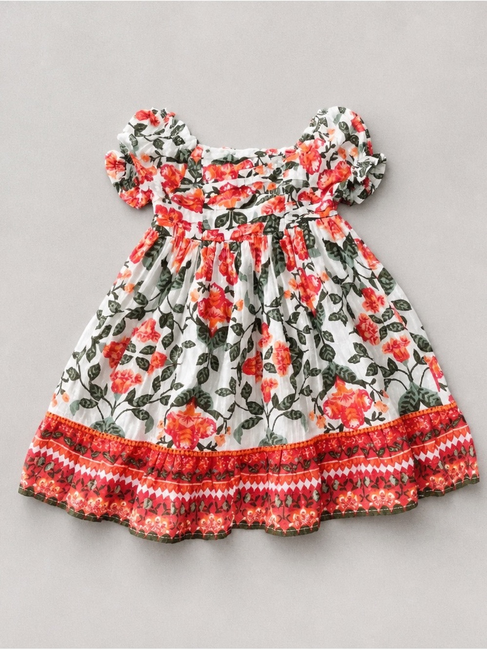 Cotton Girls Floral Puff-Sleeve Dress Approx 3T